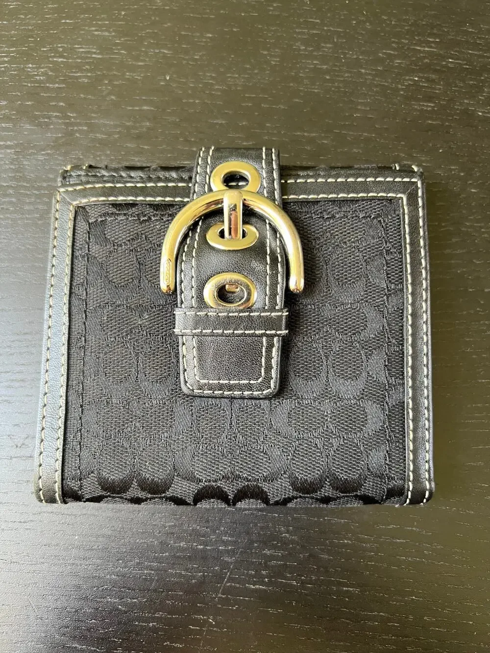 Coach Soho Black Jacquard Signature Buckle Bifold Wallet Vintage Y2K